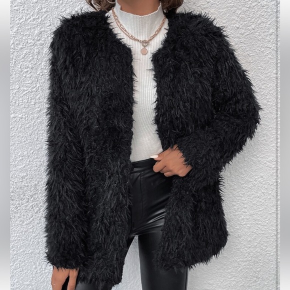 Cozy Faux Vegan Fur Open Front Jacket Coat Hot Pink - Picture 8 of 14